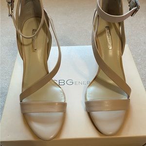 BCBG Diego Sandal.  Strappy ankle closure, perfect for any occasion.